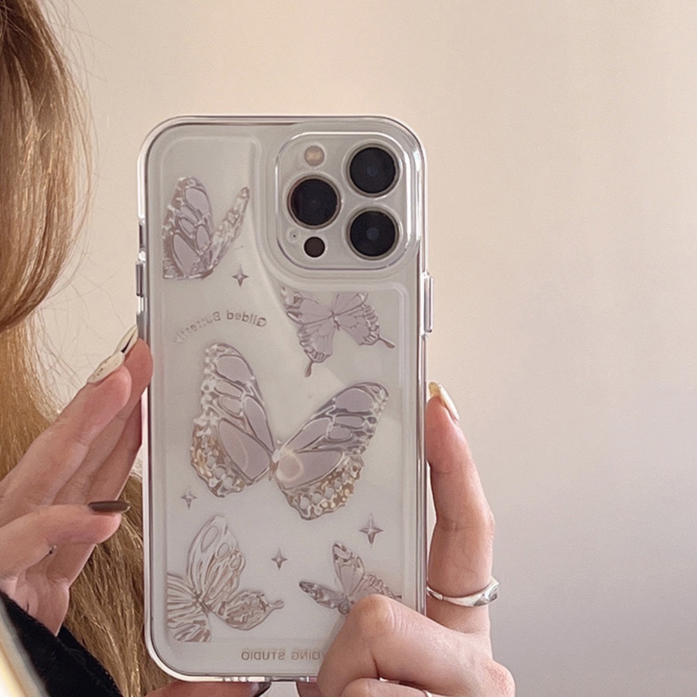 Soft Case Silikon TPU Transparan Motif Butterfly Untuk iPhone 14 13 12 11 Pro X XR XS Max 6 6S 7 8 Plus