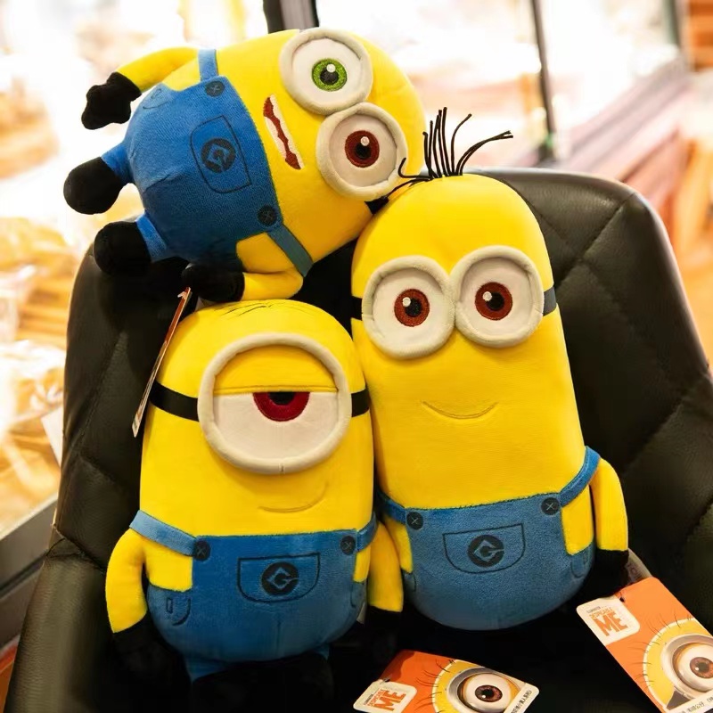 Mainan Boneka Stuffed Plush Bobbeanie Minion Mata Besar 12cm Bahan Katun Untuk Hadiah Ulang Tahun Anak