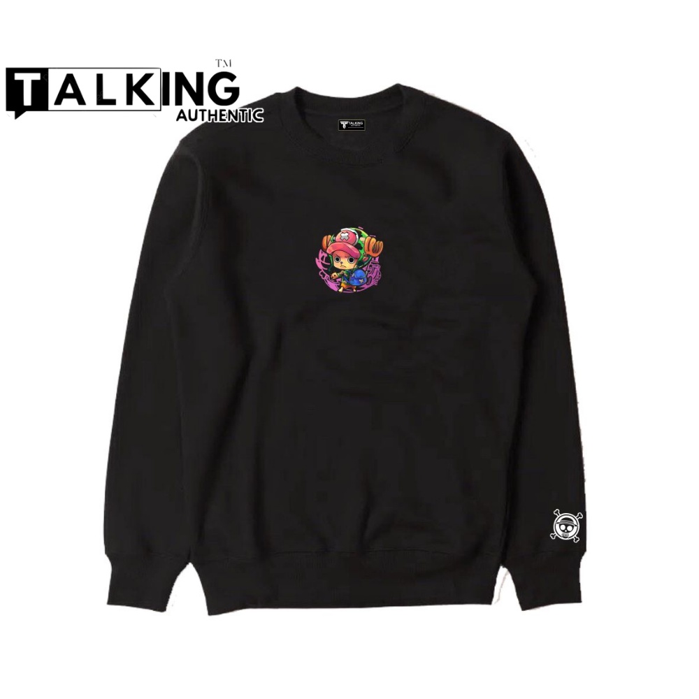 SWEATSHIRT Sweater Black Crewneck Pria One Piece Tony Coper Casual Original Distro TALKING AUTHENTIC Suwiter Crunek Pria Wanita Hitam Unisex Dua Varian Kombinasi Tangan Bendera One Piece Terbaru