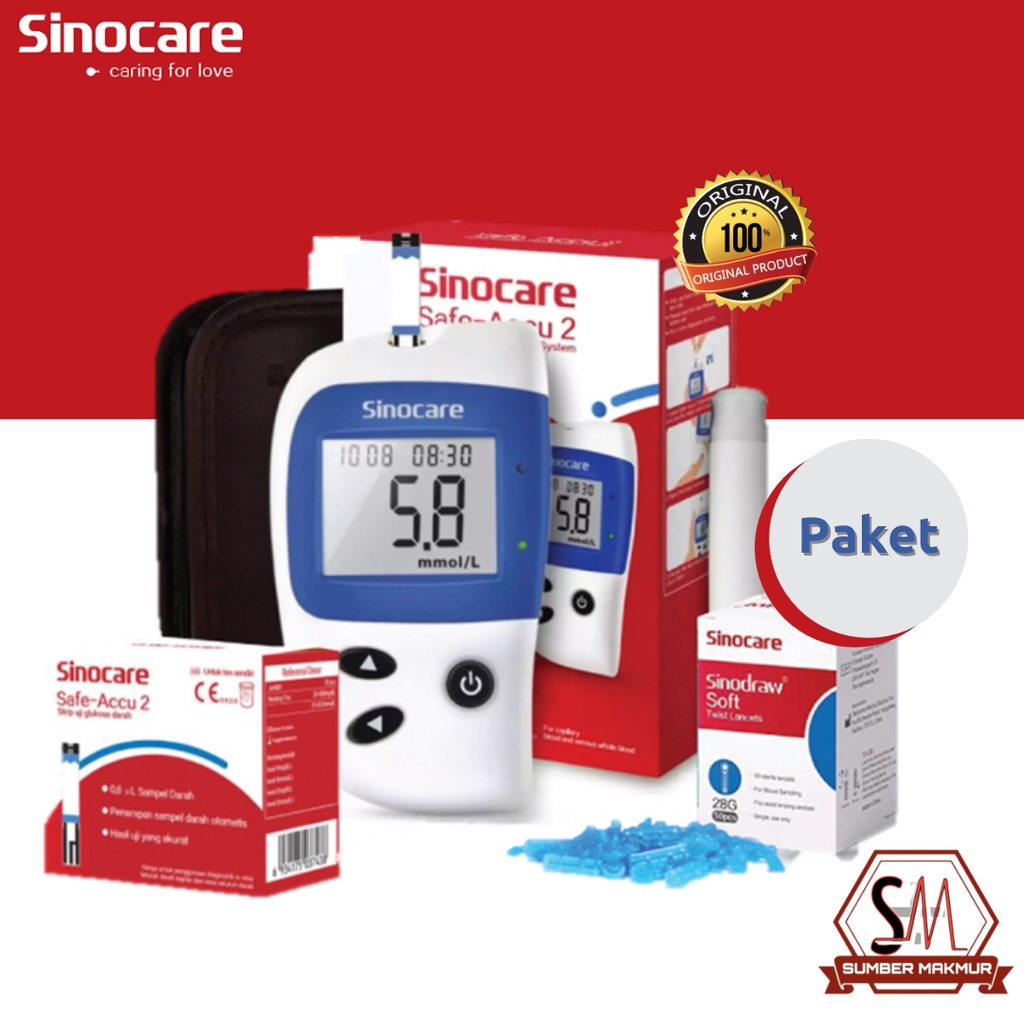 Alat Cek Gula Darah Sinocare Safe-Accu 2 (Alat, Strip &amp; Lancet)