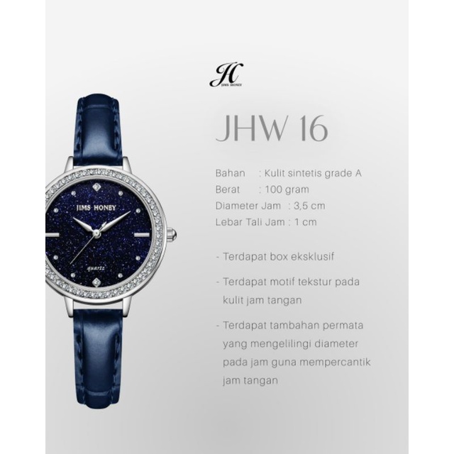 JHW 16 JAM TANGAN WANITA BRAND JIMS HONEY ORIGINAL REALPIC COD FREE BOX BATERAI SERTIFIKAT ANTI AIR