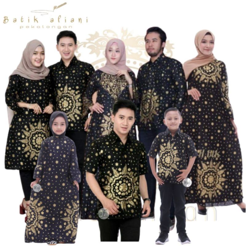 Maura Couple - Sania Ruffle Batik Keluarga Couple Jazy Gamis Syar'i - Gamis Kerah Jazy Terbaru Motif Matadaun Hitam 2022