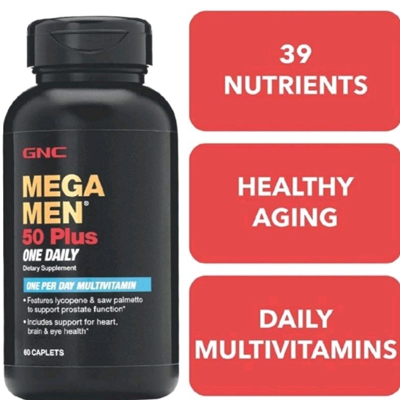 GNC Mega Men 50 Plus One Daily Multivitamin for Men, 60 Count, Take One A Day, Supports Prostate, He