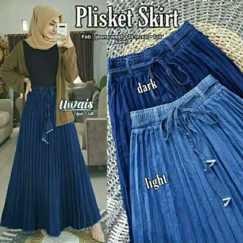 ROK PLISKET JEANS//ROK PANJANG