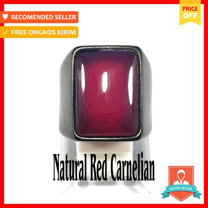 CINCIN BATU AKIK NATURAL RED CARNELIAN SQUARE RING TITANIUM HITAM MAKI