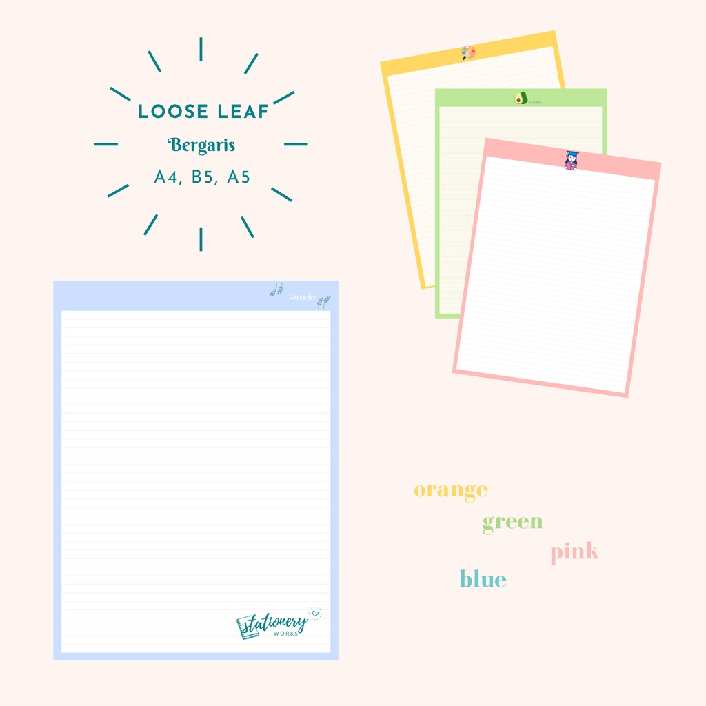 

Loose Leaf Bergaris A4 B5 A5 - Pastel Motif Berwarna- refill binder