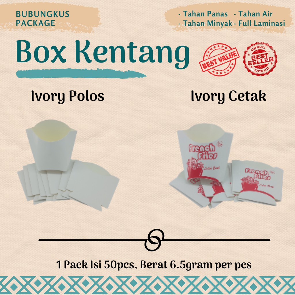 Box Kentang Goreng 50pcs / Dus Kentang Goreng/ Kemasan Kentang Goreng/ French fries