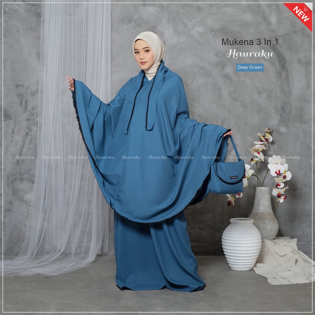 Mukena Dewasa 3 In 1 Traveling Katun Premium-Deep Ocean