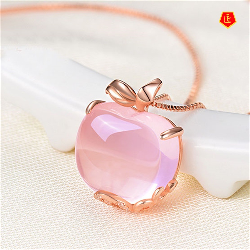 [Ready Stock]Apple Shaped Necklace Pendant Female Pink Crystal Sweet and Fashionable