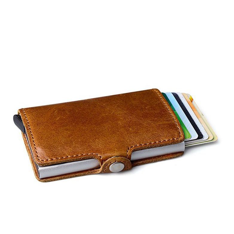 Anti RFID Card Holder Dompet Kartu Kulit Asli Slim Blocking