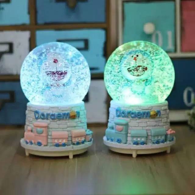 Snow globe kotak musik bola kristal salju Doraemon hellokitty Unicorn pajangan snowball musik