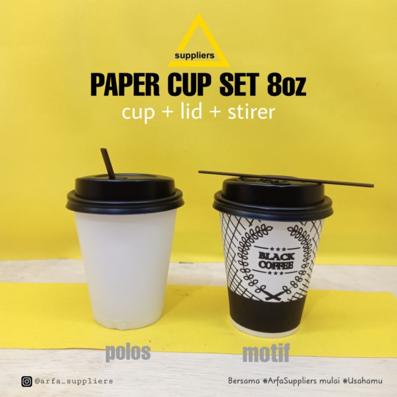 Paper Cup Kopi 8 oz set tutup dan sedotan | Shopee Indonesia