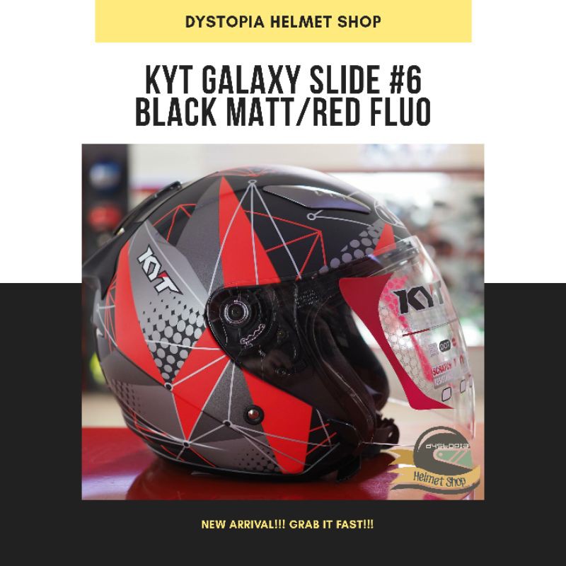 KYT Galaxy Slide Seri 6 Black Matt Red Fluo Helm Half Face KYT Galaxy Slide #6 Hitam Merah Fluo