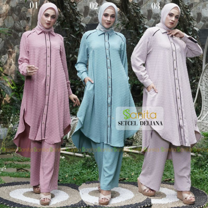 SET TUNIK CELANA DELIANA BY SANITA_Oneset Kekinian Terllaris Bestseller