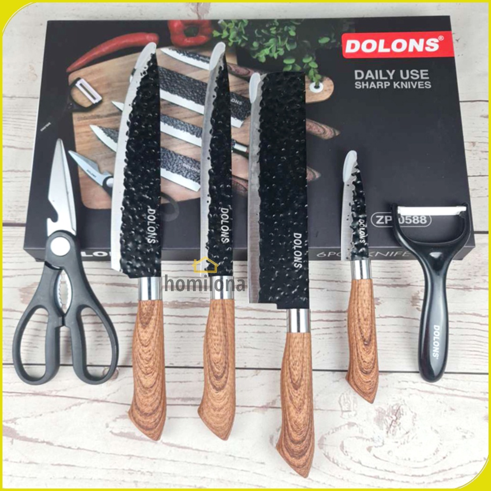 Set Pisau Dapur 6 in 1 Gunting Peeler Pengupas Buah - DOLONS ZP-0588 - Black