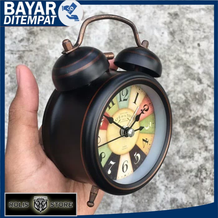 Promo COD Jam Alarm weker beker unik antik klasik classic motif kayu coklat