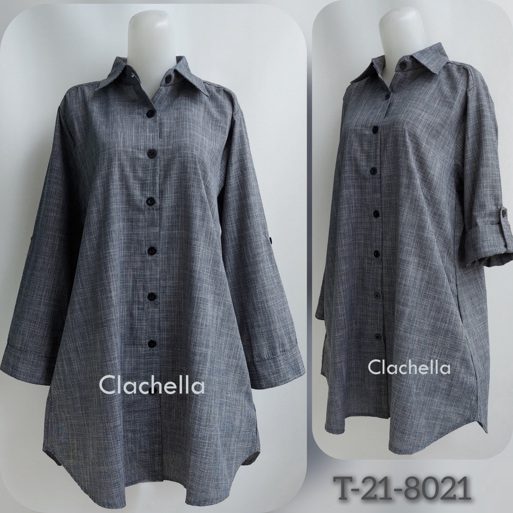 Clachella Baju Tunik Kemeja Motif Abstrak, Baju Atasan Wanita T218021