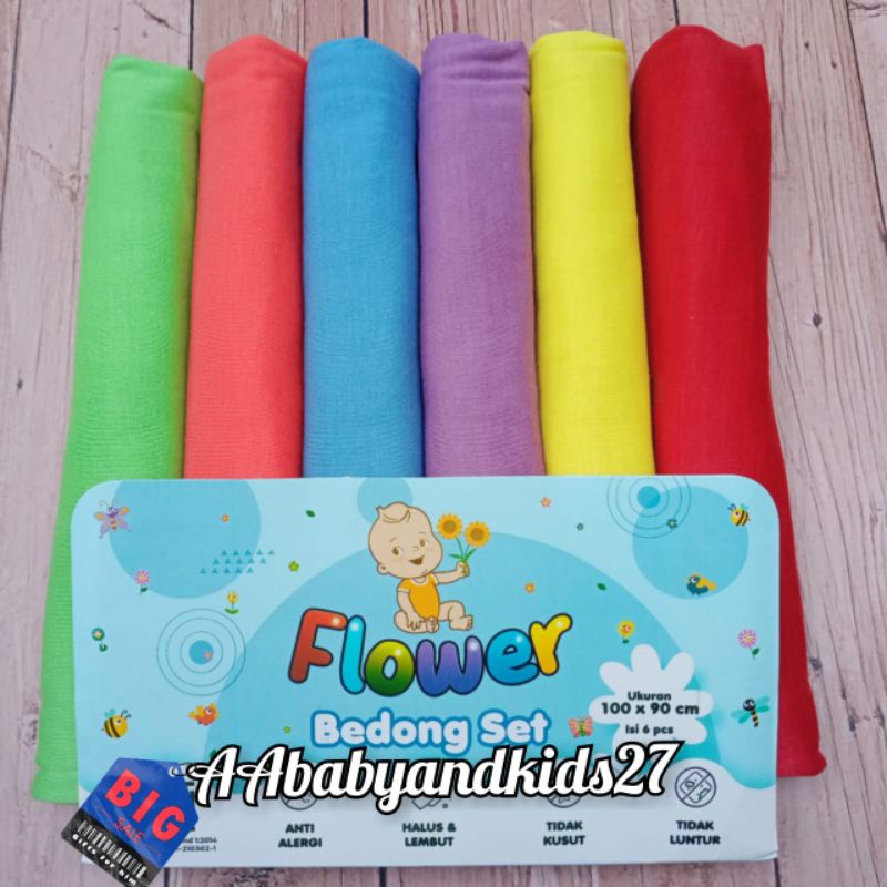 PRODUK TERBARU!!! 1PAK Isi 6PC Bedong Bayi FLOWER POLOS TUA Ukuran 100*90 CM SNI HIGHT QUALITY