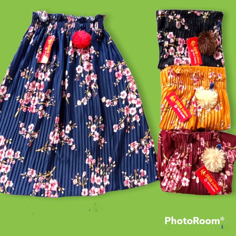 Rok plisket anak motif sakura umur 3-14 tahun/rok anak motif sakura bunga lili