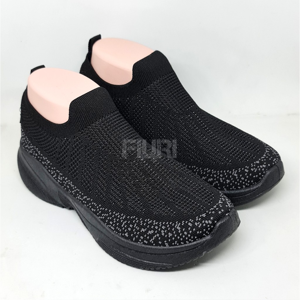 FIURI - Ando Original - NAOMI 37-40 FULL HITAM - Sepatu Kets Wanita - Sepatu Sneakers Wanita - Sepatu Olahraga Sport Wanita - Sepatu Casual - Sepatu Jogging Lari Fitness Gym Senam Wanita - Sepatu Sekolah Bertali SD SMP SMA-6
