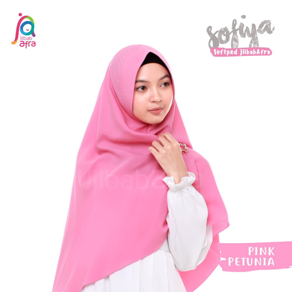 Jilbab Sofiya Pink Petunia - Softped Khimar Jilbab Afra - Bahan Wolly Crepe / Crepe HQ