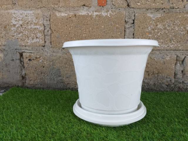 Pot bunga putih akasia 35cm +tatakan putih