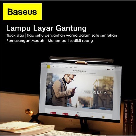 BASEUS ORIGINAL i-wok USB Stepless Dimming Lighting Desk Lamp LED Lampu Baca Monitor Belajar Ori Tem