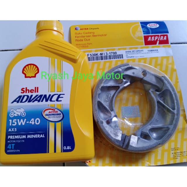 Kampas rem belakang aspira + oli Shell ax5 800Ml SAE 10-40W for Vixion new/jmx/jmx new/vega zr/JZ1