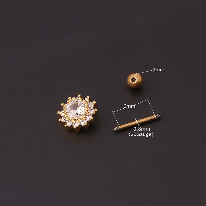 1pc Anting Tindik Bentuk Bunga Matahari 20Gauge Bahan Stainless Steel Dengan Zircon