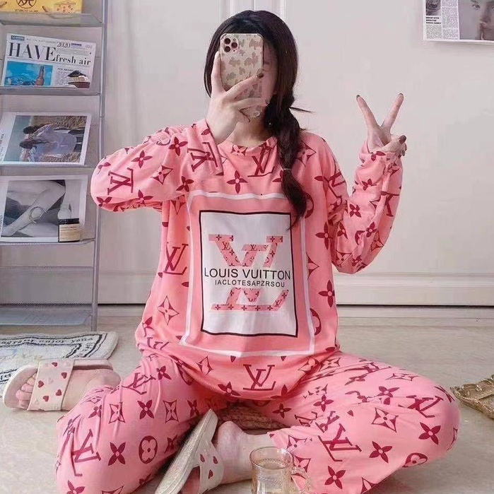Stelan Piyama PP Wanita Import New Model Import High Quality PPP-PPP PINK LUIS VITTON