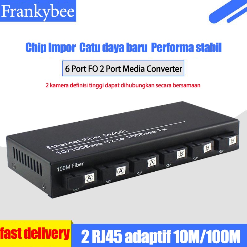 Media Converter 10/100M 6 Port FO 2 Port LAN Ethernet Fiber Switch Optical Media Converter 2 RJ45 Dengan EU Adapter