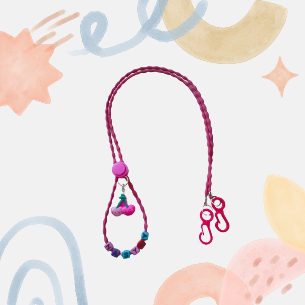 Tali Masker 2in1 Anak dengan Nama/ Kalung Masker Hijab Cute dan Lucu