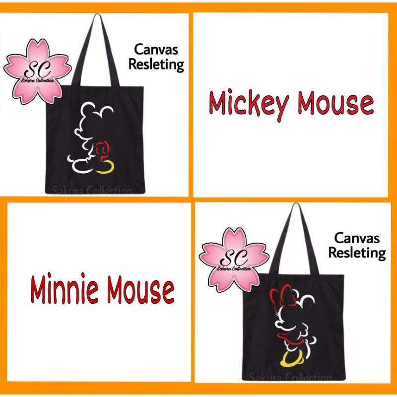 SC Tote bag tas Mickey Mouse dan Minnie Mouse disney totebag resleting / canvas / tas jinjing hitam polos / tas ngaji / tas sekolah/ tas kuliah / tas laptop / tas main / tas belanja untuk anak dewasa