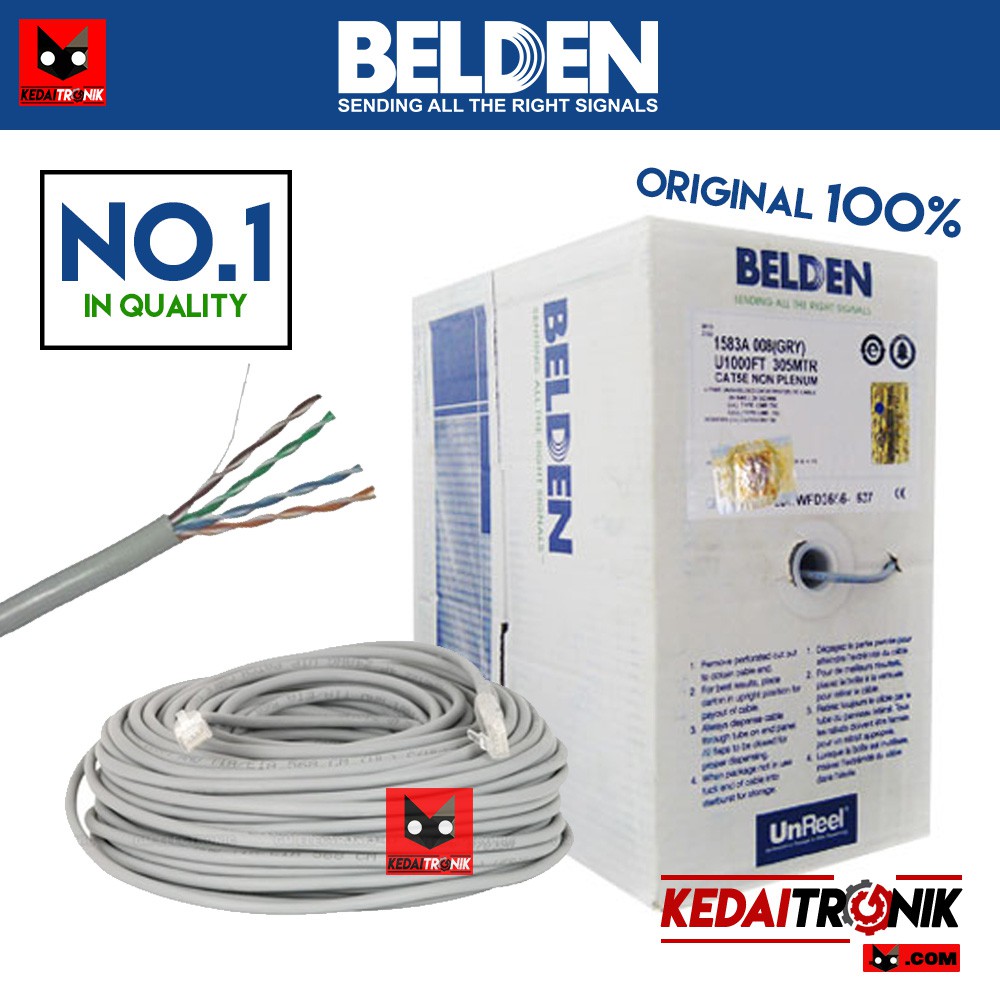 Jual Kabel UTP BELDEN CAT 5 USA ORIGINAL Cat5 e Meteran CROSS STRAIGHT