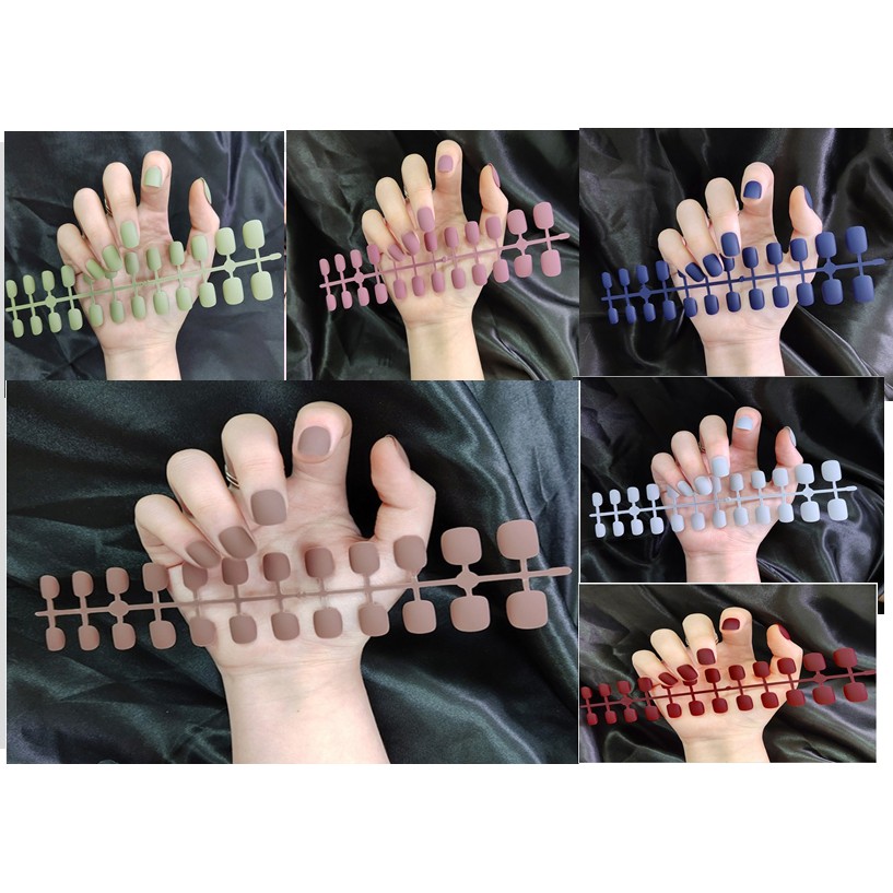 Kuku Palsu Nail Art Fake Nails False 24 Pcs Short Oval MATTE Doff Pendek