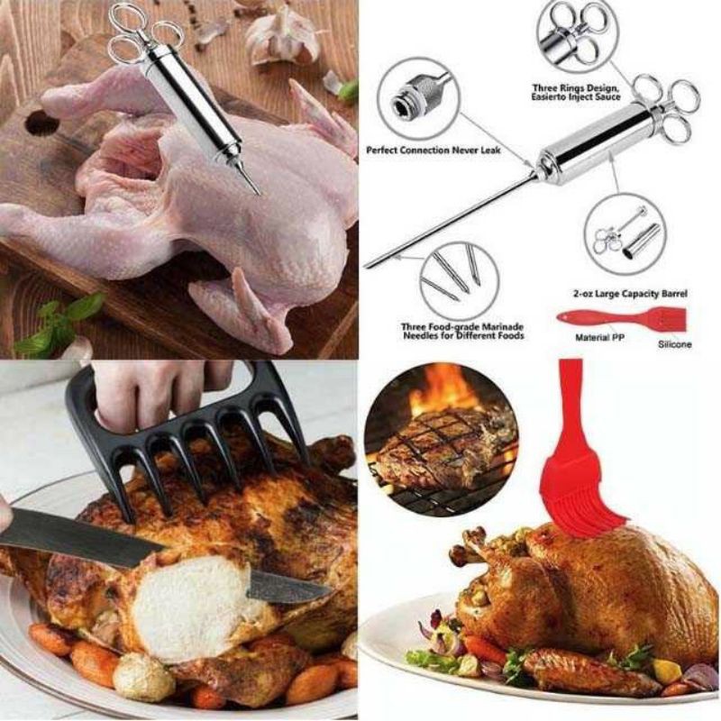 IYouNice Suntik Bumbu Daging Ayam Seasoning Injector 3 Needles 2 Brush 2Oz