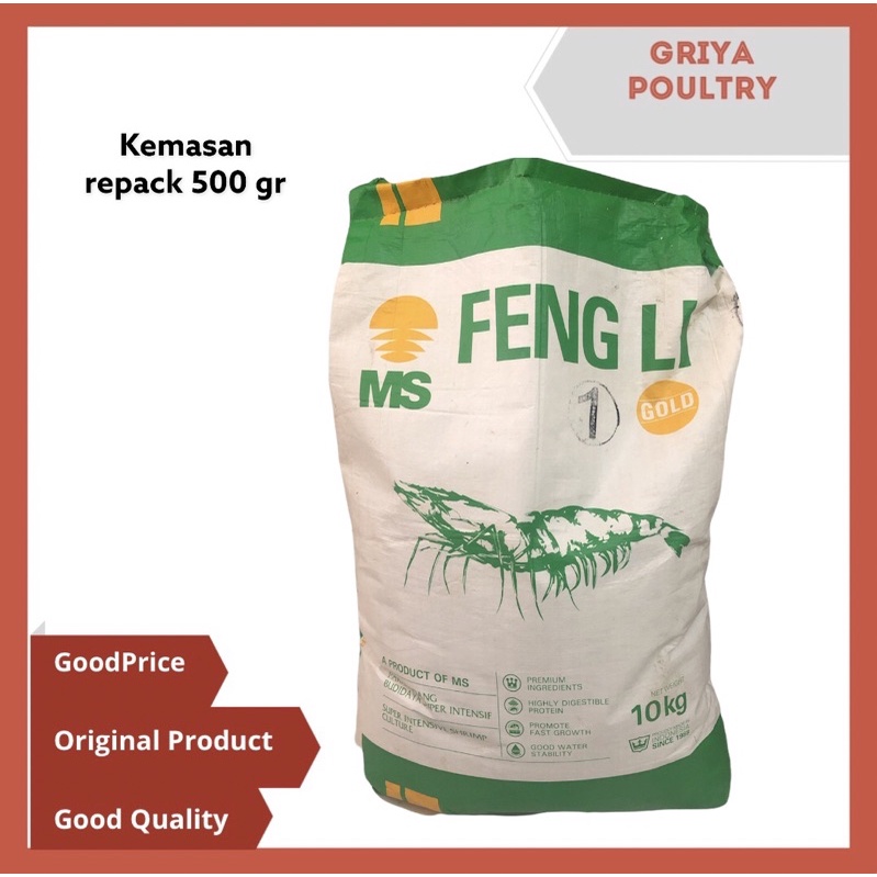 Pakan udang lobster burayak ikan Fengli 1 kemasan repack 500 gr