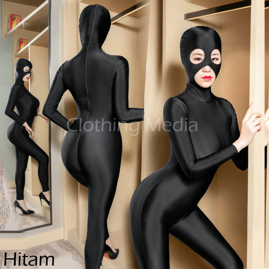 Full Bodysuit Zentai Catsuit Mata Dan Mulut Terbuka Kostum Wanita Cosplay