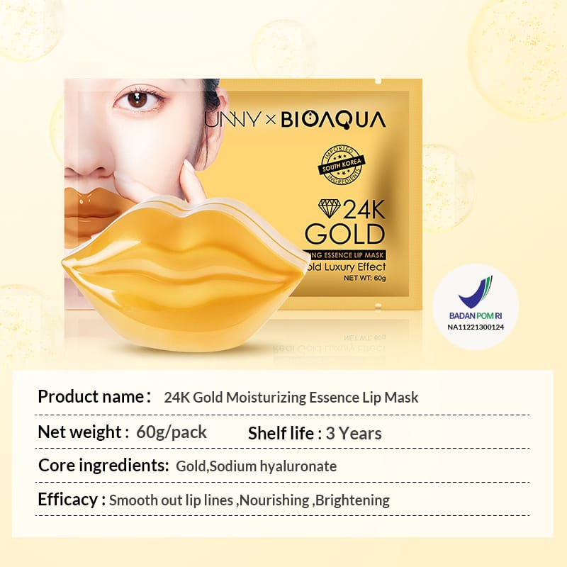 BIOAQUA 24K Gold Moisturizing Essence Lip Mask 60g Masker Bibir Untuk Bibir Hitam Masker Perawatan Bibir Memudarkan Kerutan Bibir