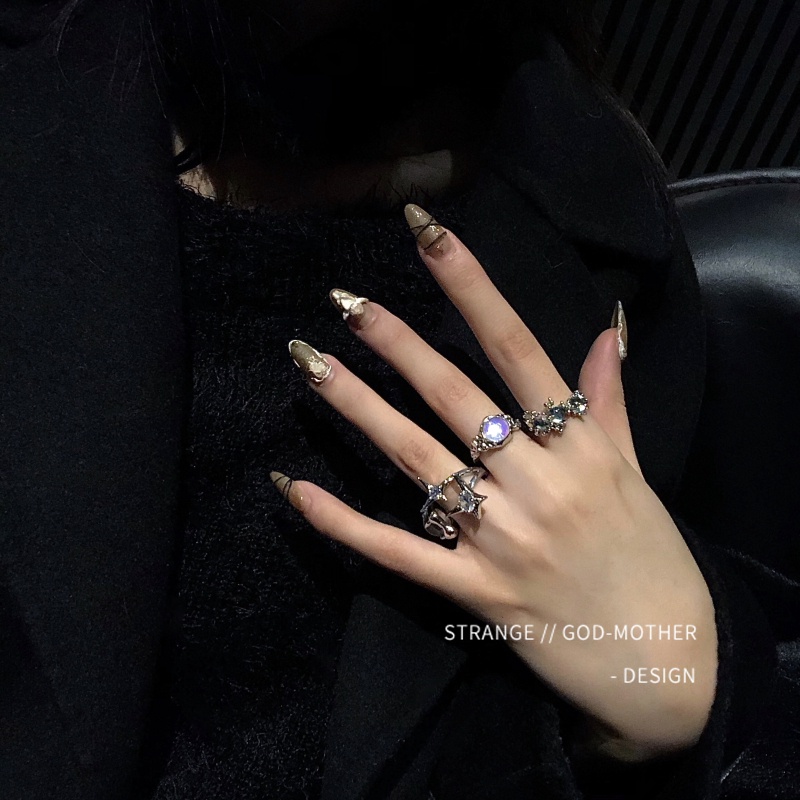 Y2k Cincin Model Terbuka Warna Silver Hias Kristalberlian Untuk Wanita