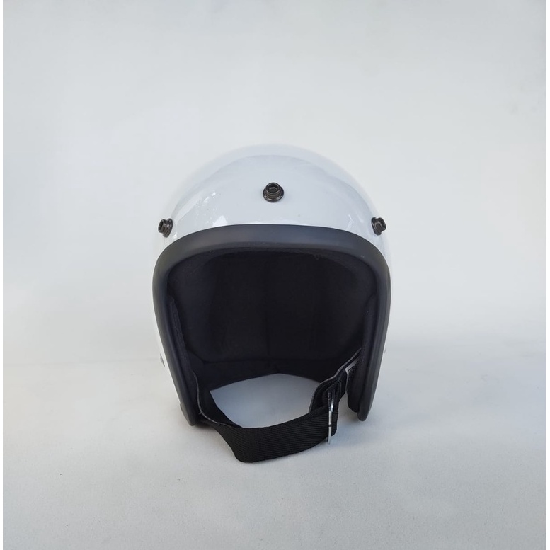 Helm Slim Head Putih List Hitam hah helm