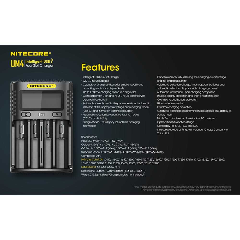 Nitecore Intelligent USB Charger Baterai 4 Slot Li-ion NiMH - UM4-Hitam