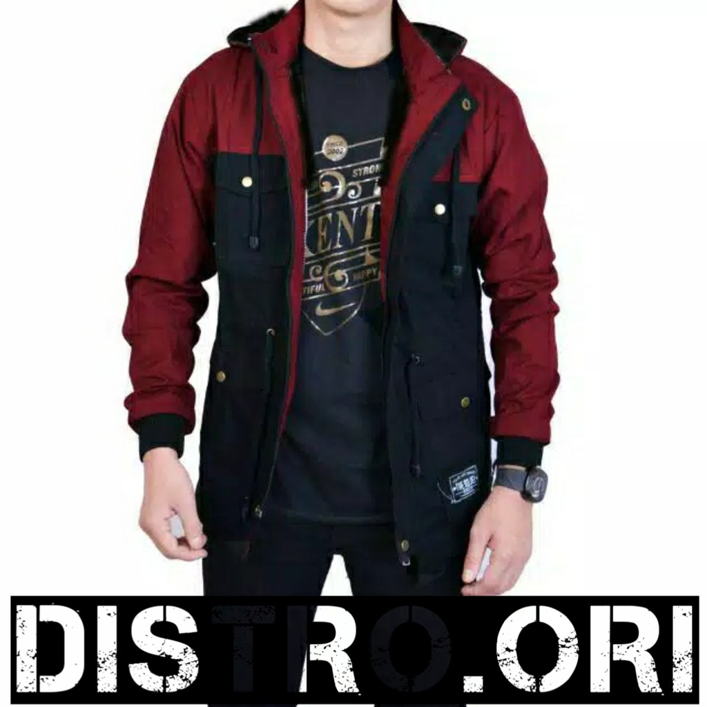 Jaket Parka Reglan Acrilik Maroon Black Kent
