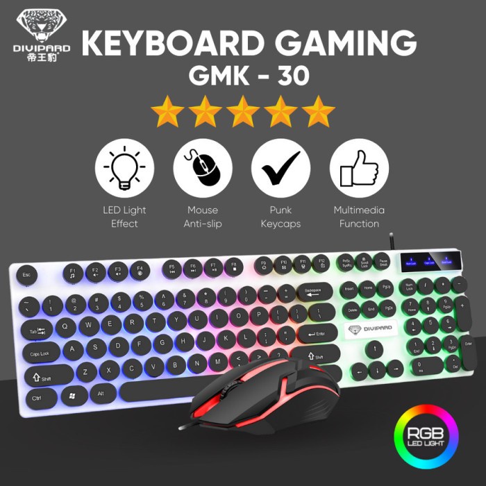 Divipard Gaming Keyboard Plus Mouse GMK-30 Kabel USB 2.0 Plus LED