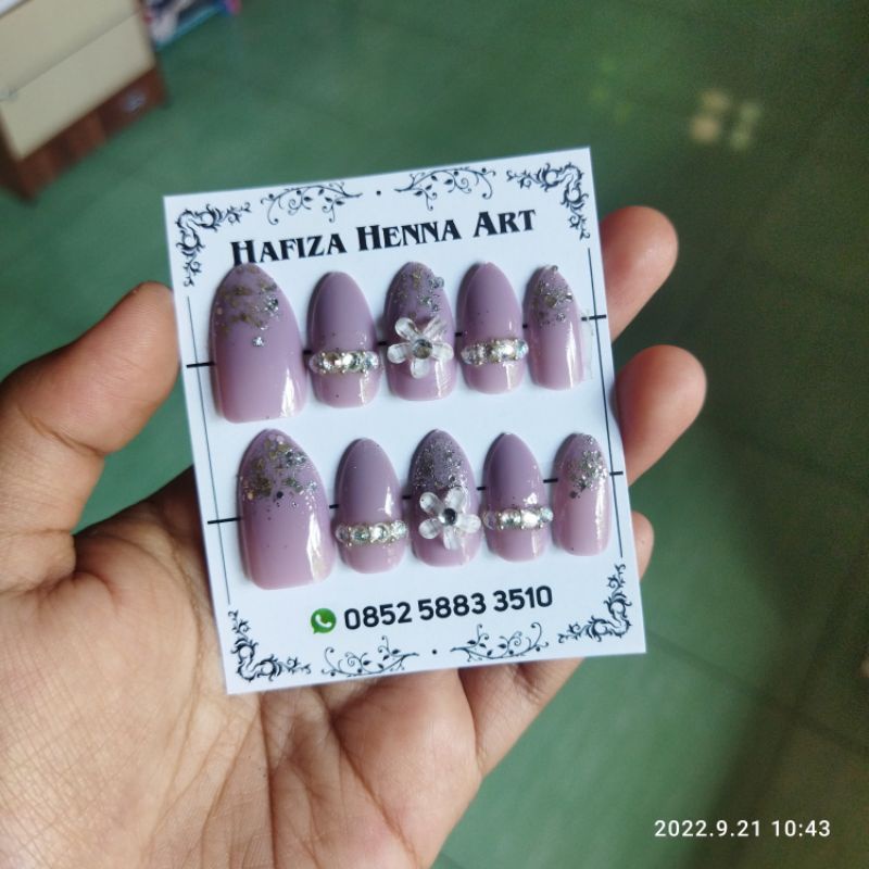 PROMO kuku palsu lilac cantik fre lem