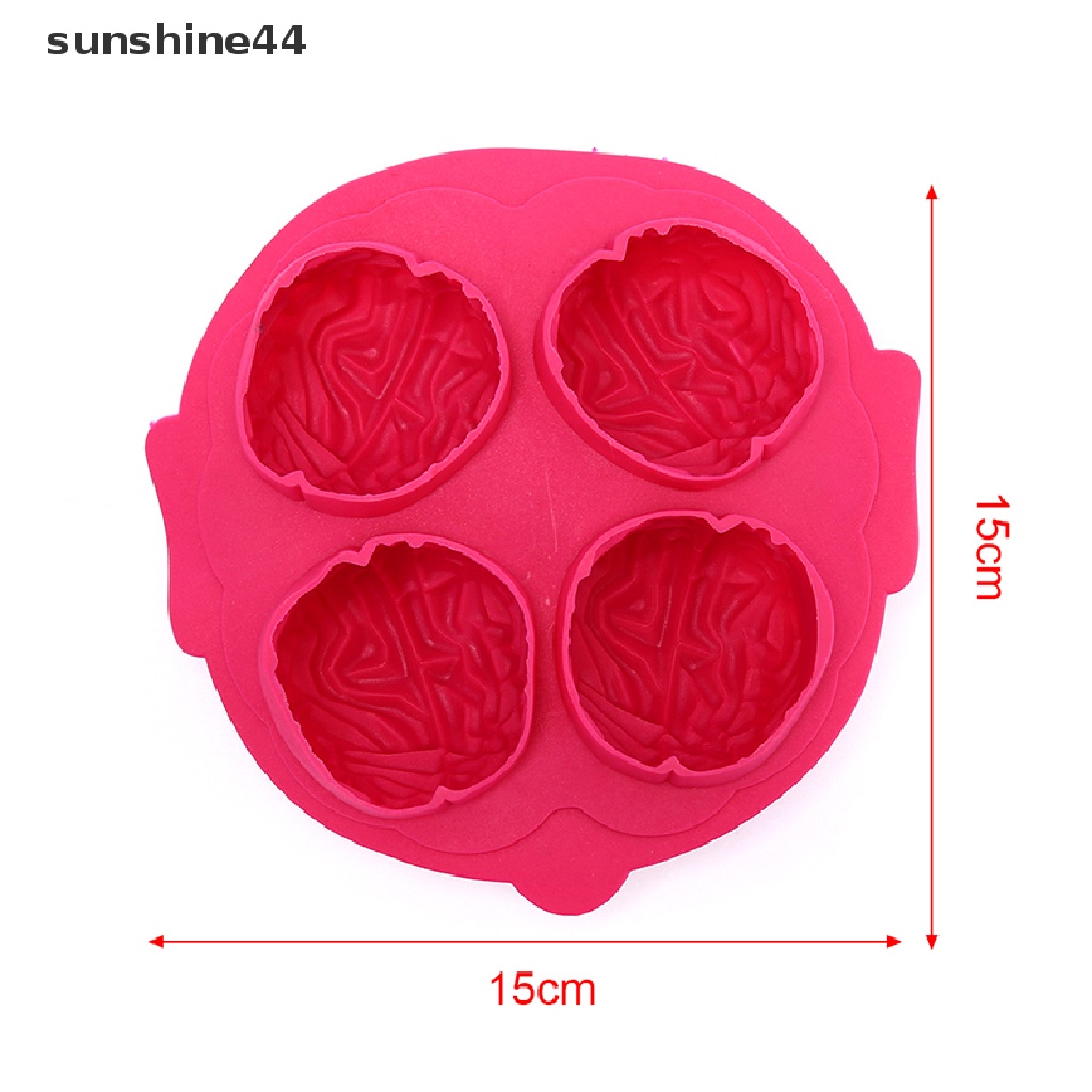 Sunshine Cetakan Es Batu Bentuk Otak 3D Bahan Silikon Dengan 4 Lubang