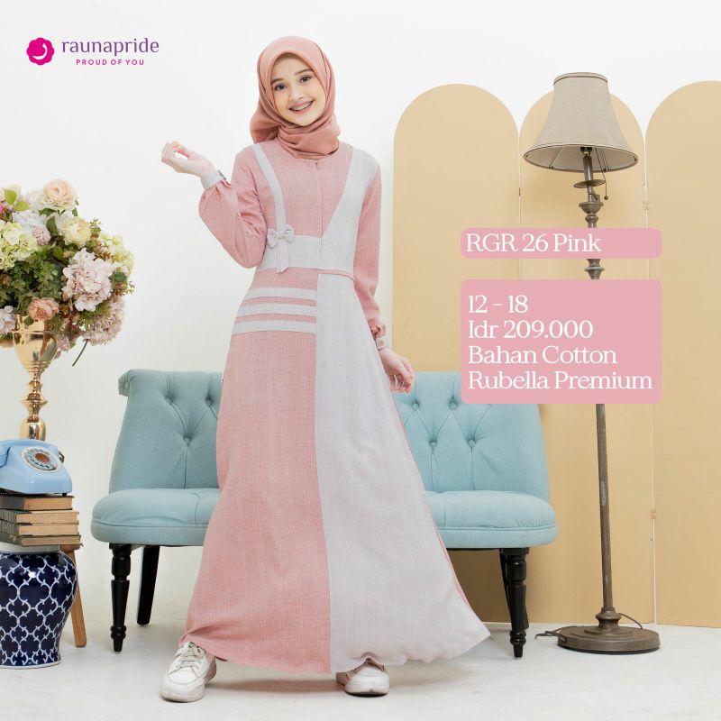 Gamis Remaja Rauna Terbaru RGR 26 Pink Coklat Biru