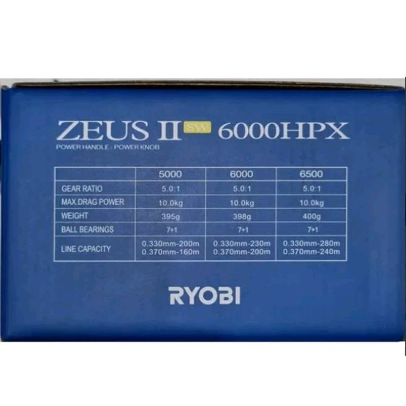 reel ryobi zeus II hpx atau virtus II hp ukuran 5000 power handel