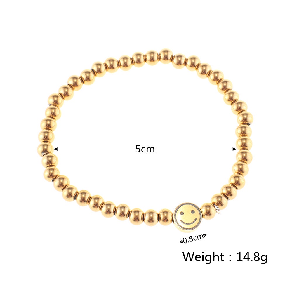 Gelang Manik-Manik Bahan Stainless Steel Motif Smiley Face Gaya Jepang Untuk Wanita