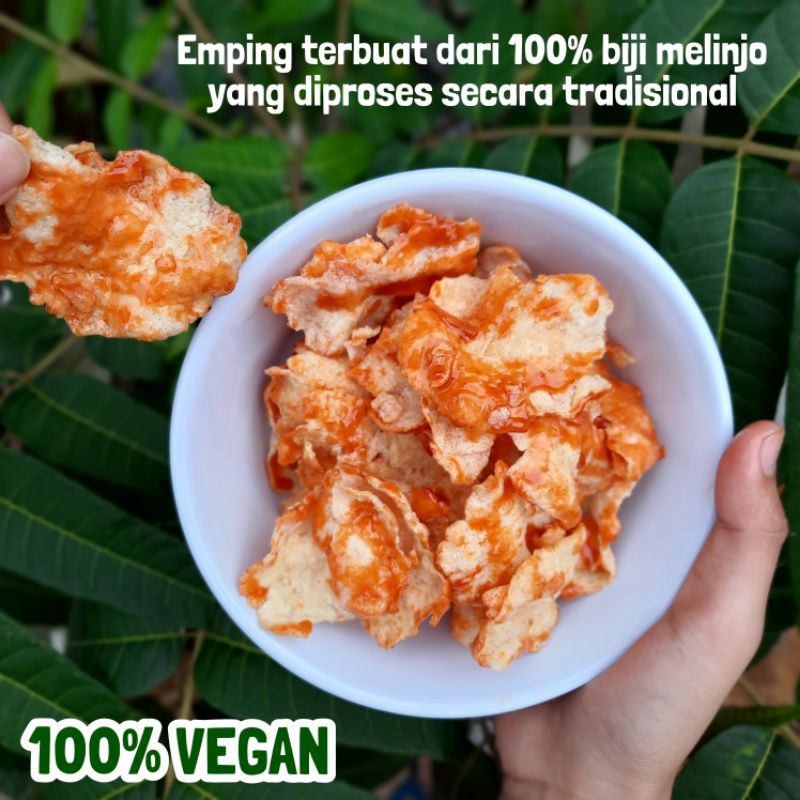 

Emping cabelengket vegan 100gr | emping vegetarian | cemilan vegetarian | krupuk vegetarian